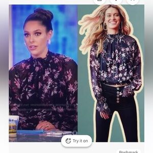 Ramy Brook Keisha black and pink Floral mock neck Women's Top blouse